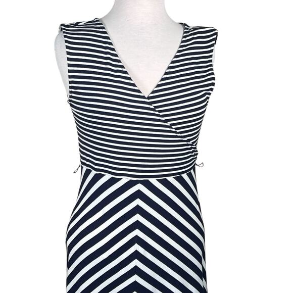 Talbots Navy & White Nautical Striped Stretchy Cotton Blend Maxi Dress Medium - Picture 2 of 10